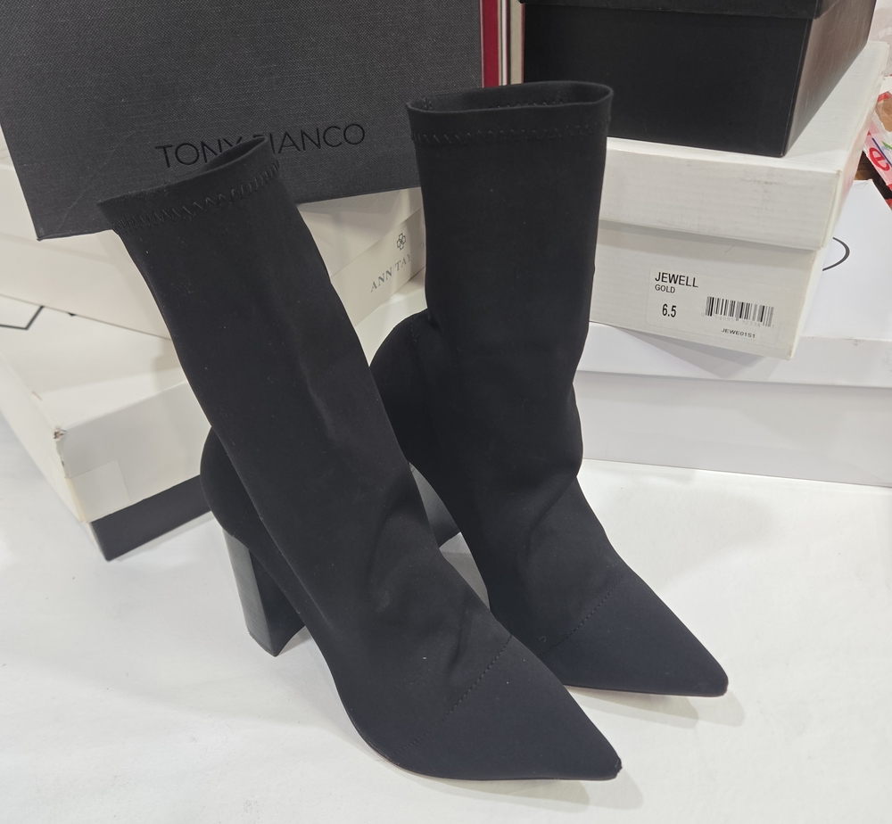 Tony Bianco Malo Black Lycra Stretch Sock Ankle Boots Block Heel 7.5 Clubwear